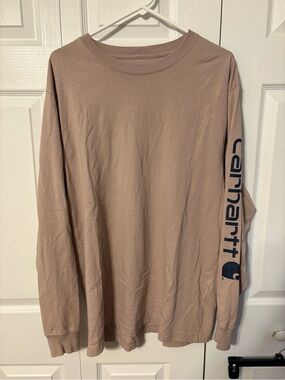 Carhartt Long Sleeve Tee in Taupe with Navy Sleeve Logo- LOOSE FIT